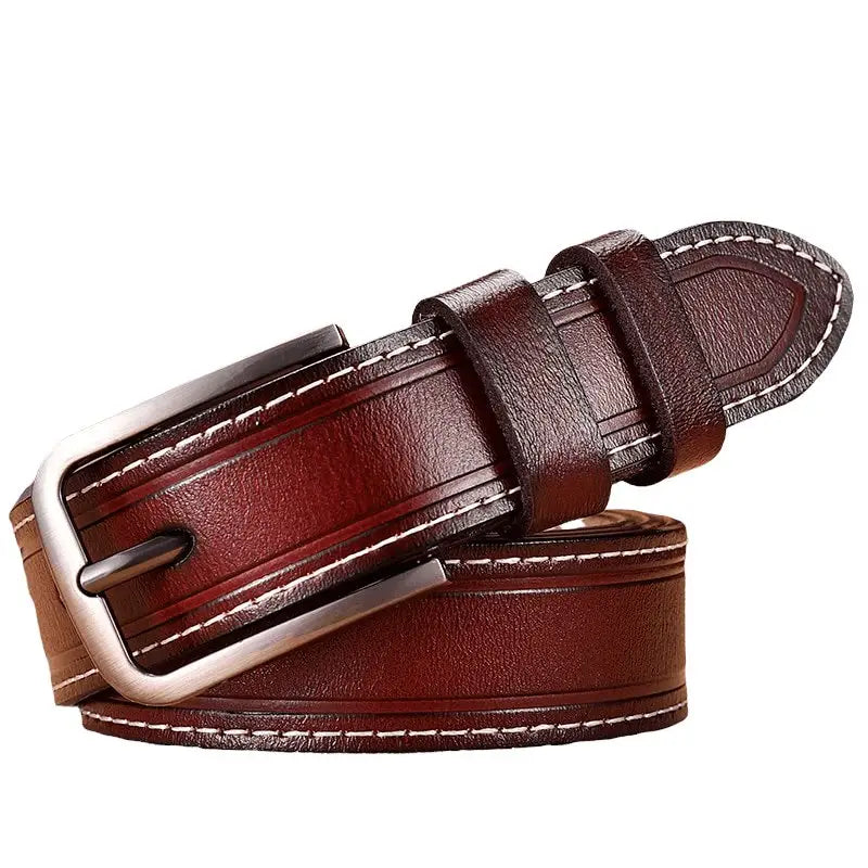 Nestani leather belt for women with silver buckle and black leather finish