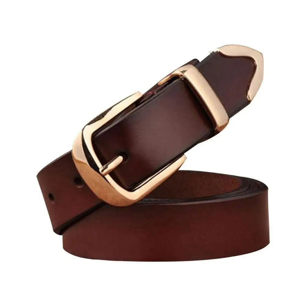 Women’s leather belt with gold buckle for stylish denim accessories