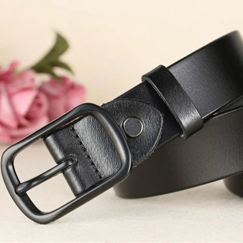 Genuine leather woman’s belt with square metal buckle, ceinture en cuir pour femme