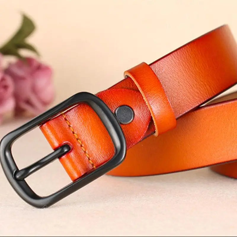 Genuine leather woman’s belt with black square buckle, ceinture en cuir for femme
