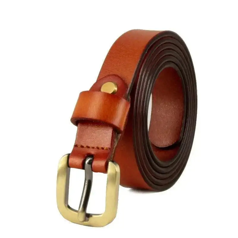 Rolled brown nurziunia leather belt with brass buckle from Nurziunia Leather Belt Collection