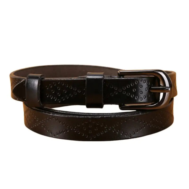 Black leather belt from Pinaria Leather Belt Collection with diamond pattern and silver buckle