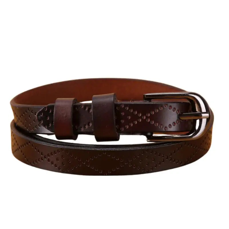 Brown leather belt from the Pinaria Leather Belt Collection with silver buckle