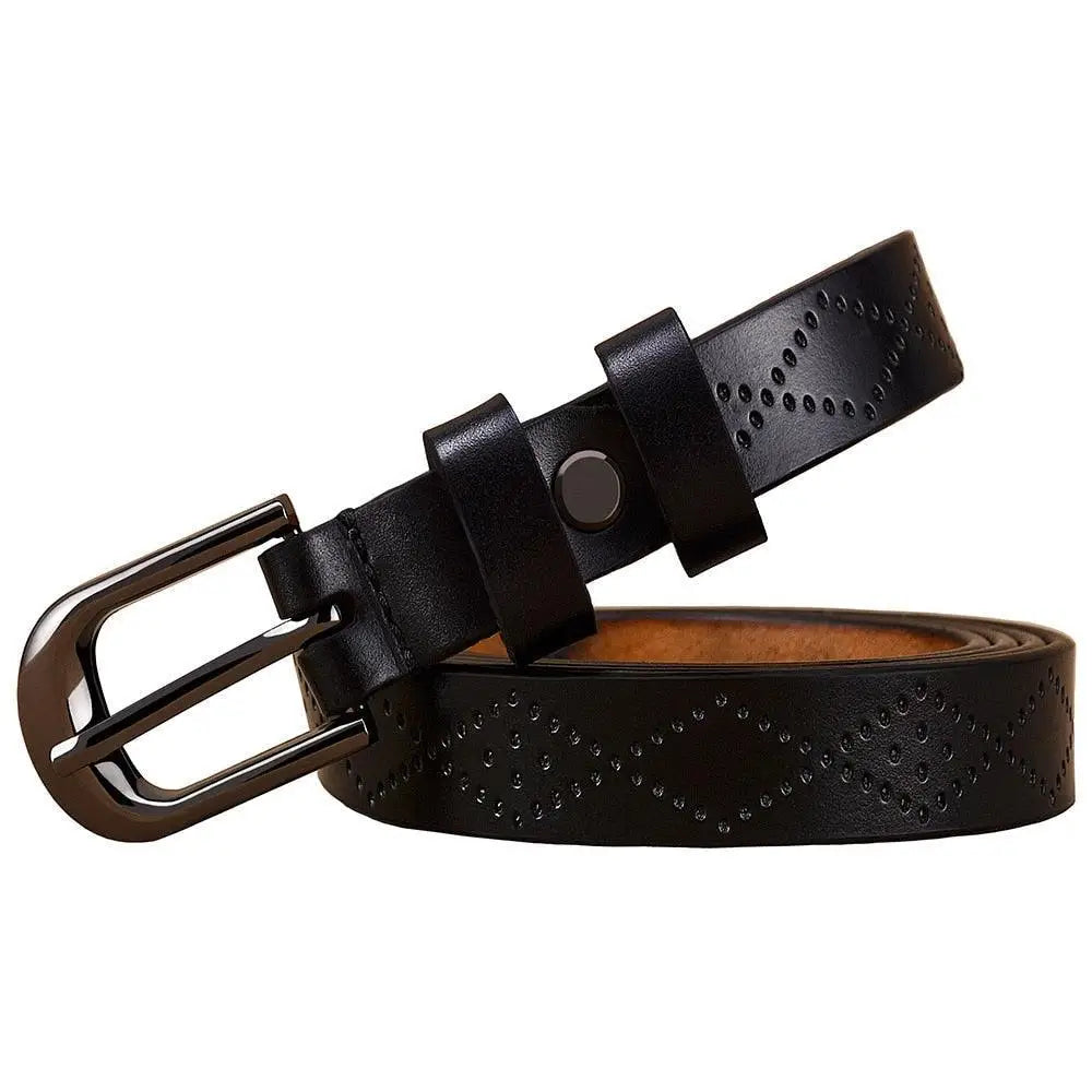 Black Leather Belt with Diamond Perforations from the Pinaria Leather Belt Collection