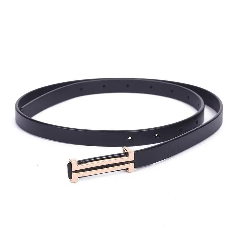 Black leather Zaka Women’s Belt with Gold Buckle for elegant women’s belt styling