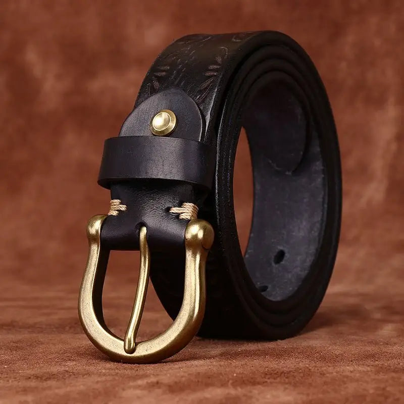 Meera Model Leather Belt with Brass Buckle for Elegant Style