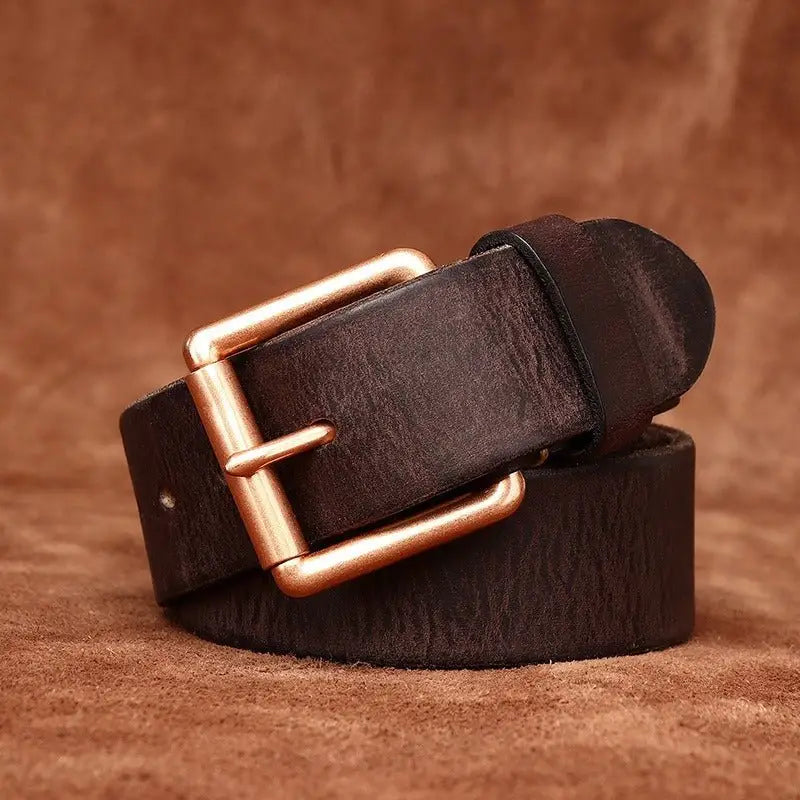 Nisha Leather Belt with Copper Buckle, brown leather belt for elegant style