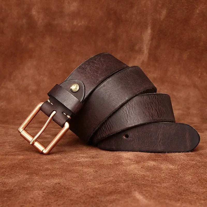 Nisha Leather Belt with Copper Buckle showcasing elegant brown leather belt style