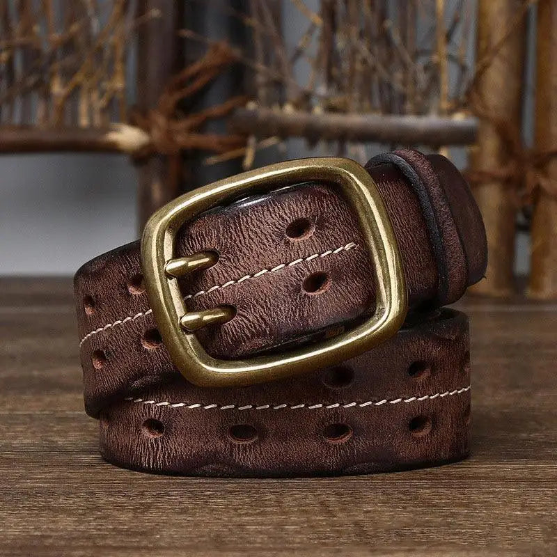 Pekhrari leather belt with brass buckle in black and brown styles for timeless style