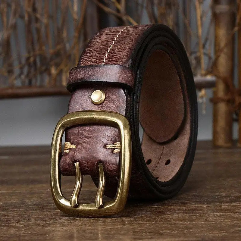 Pekhrari leather belt with brass buckle in black and brown styles