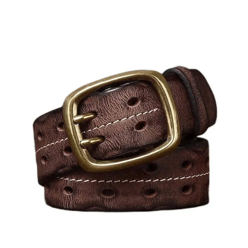 Brown leather belt with brass buckle from Pekhrari Leather Belt collection