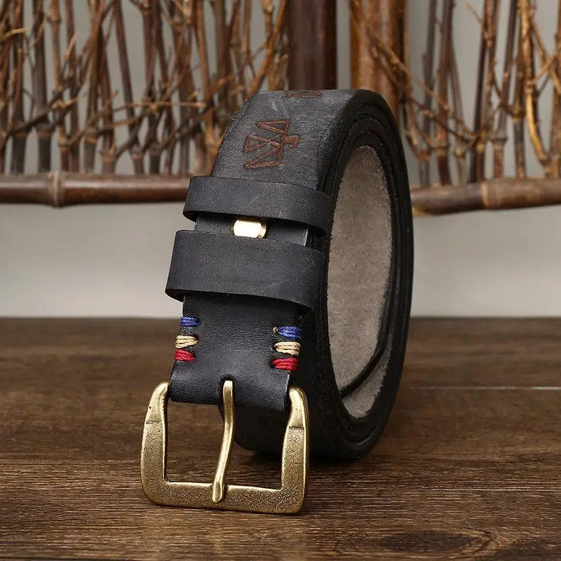 Aisha Leather Belt with Brass Buckle in Brown Leather for Men and Women