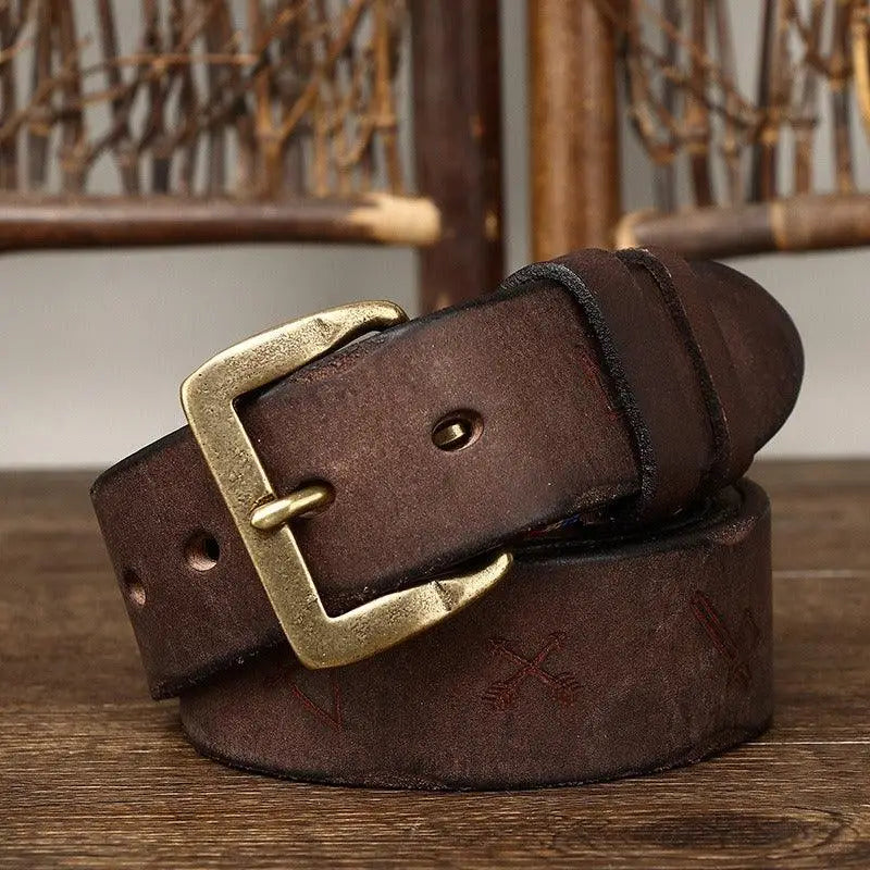 Aisha Leather Belt with Brass Buckle in Brown Leather for men and women
