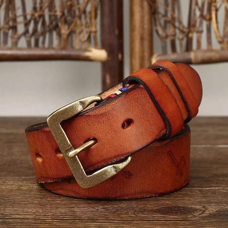 Aisha Leather Belt with Brass Buckle in Brown Leather for Men and Women