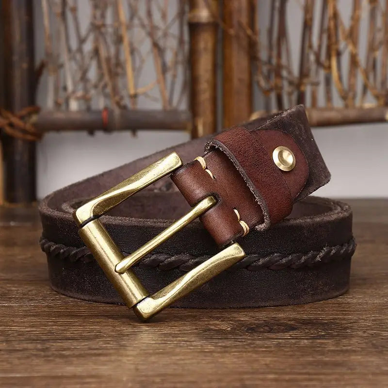 Raj Men’s Leather belt with brass buckle showcasing premium men’s leather fashion accessory