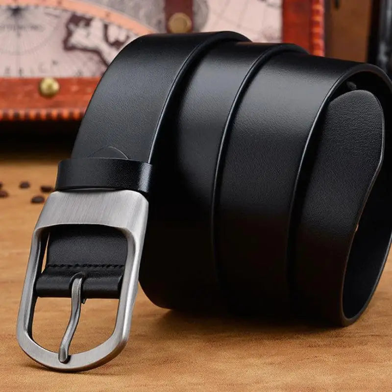 Domezio Leather Belt in Black with Silver Buckle for stylish accessories