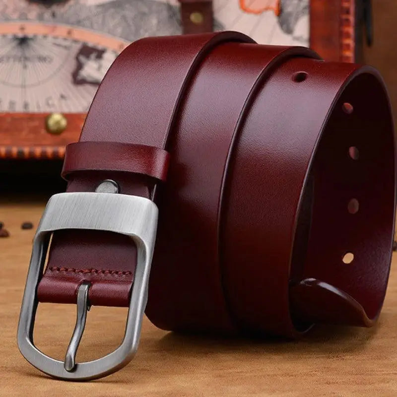 Domezio leather belt in burgundy with silver buckle, crafted from premium leather