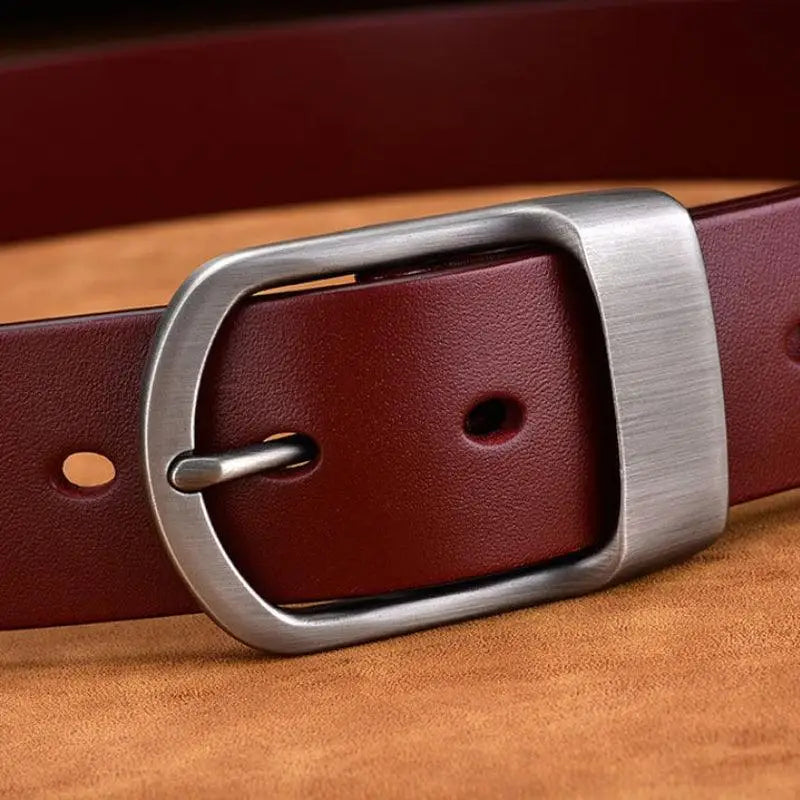 Domezio Leather Belt in Burgundy with Silver Buckle showcases premium leather belt craftsmanship