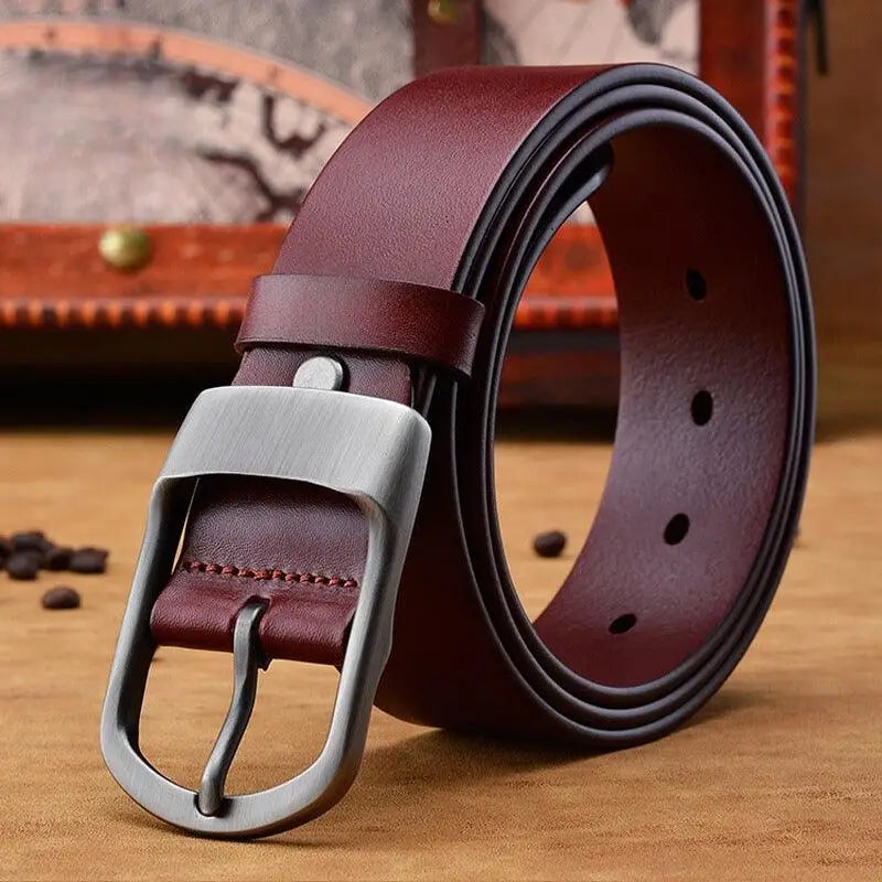 Domezio Leather Belt in Burgundy with Silver Buckle showcased for elegant style