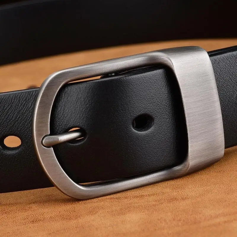 Domezio Leather Belt in Black with Silver Buckle, genuine leather belt for men