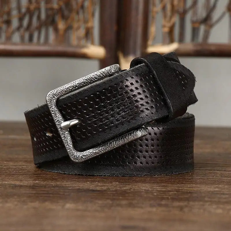 Black leather belt with silver buckle displayed in Brown Leather Belt with Silver Buckle product image