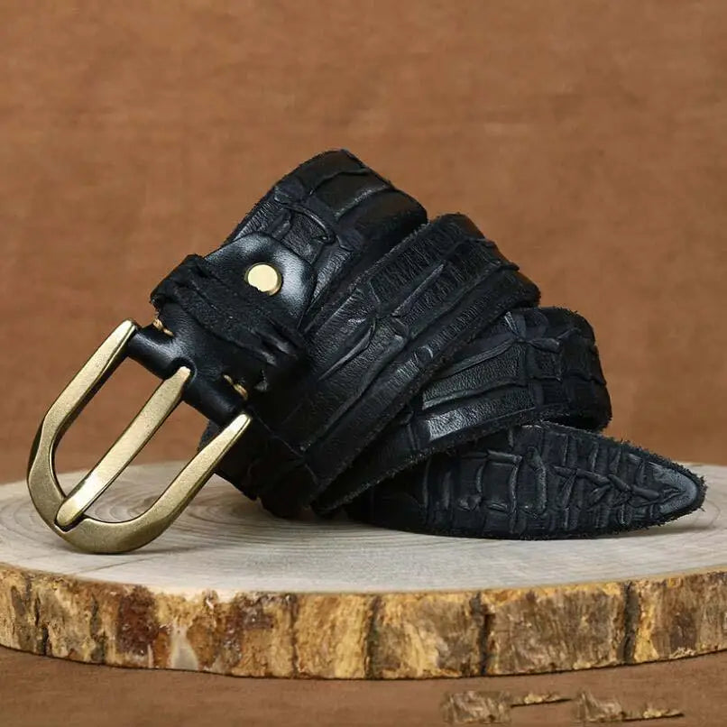 Black crocodile leather belt showcasing quality craftsmanship and durable design