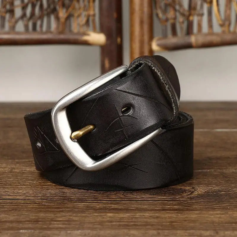 Black leather belt with silver buckle from Assorted Brown and Maroon Leather Belts collection