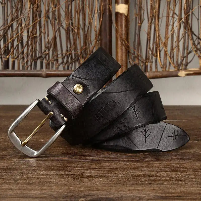Black leather belt with silver buckle from Assorted Brown and Maroon Leather Belts collection