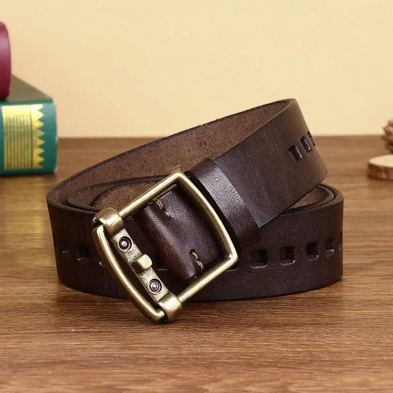 Sanjay Leather Belt with square brass buckle in brown leather for stylish wear