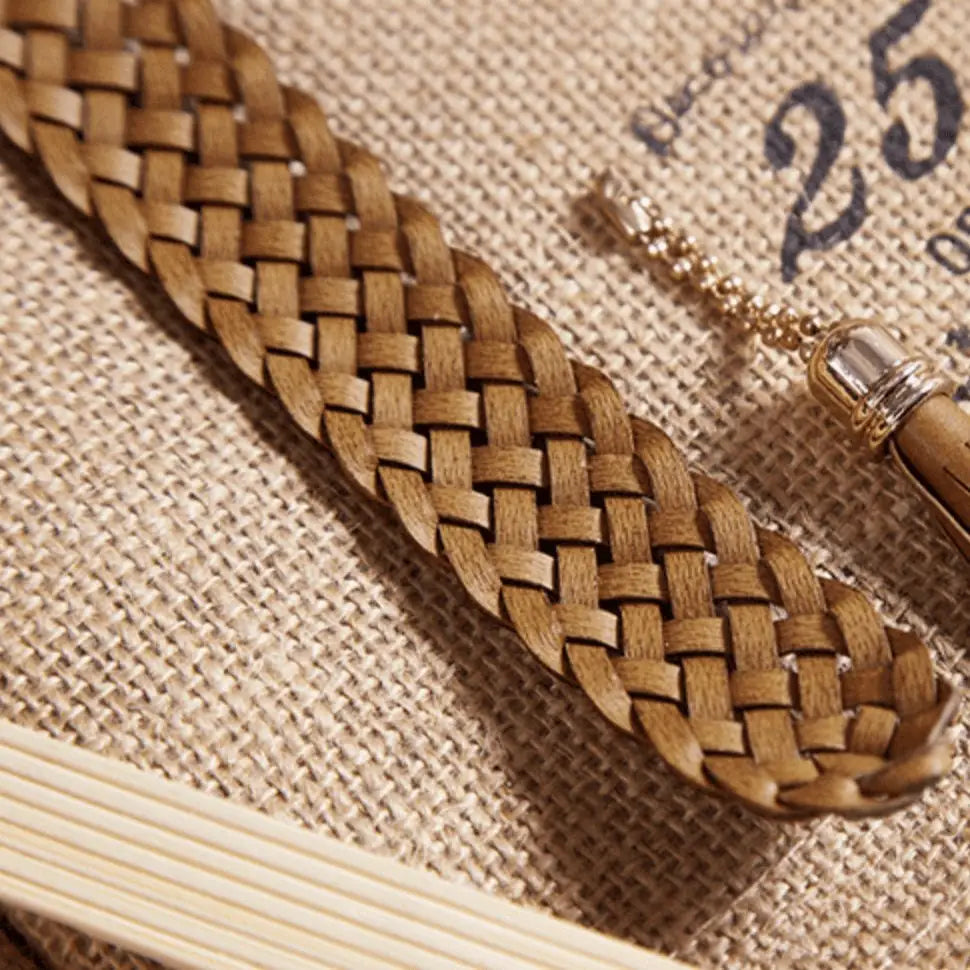 Woven brown belt made of Kara Braided Leather with tassel for stylish accessories