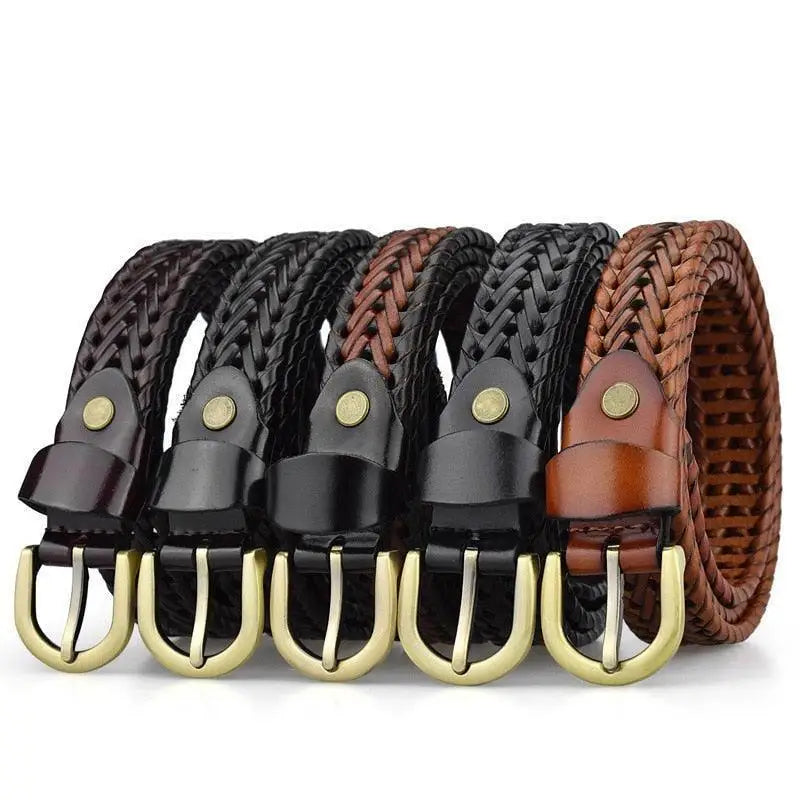 Braided leather belt with metal buckle displayed in product named Braided Leather Belt with Metal Buckle
