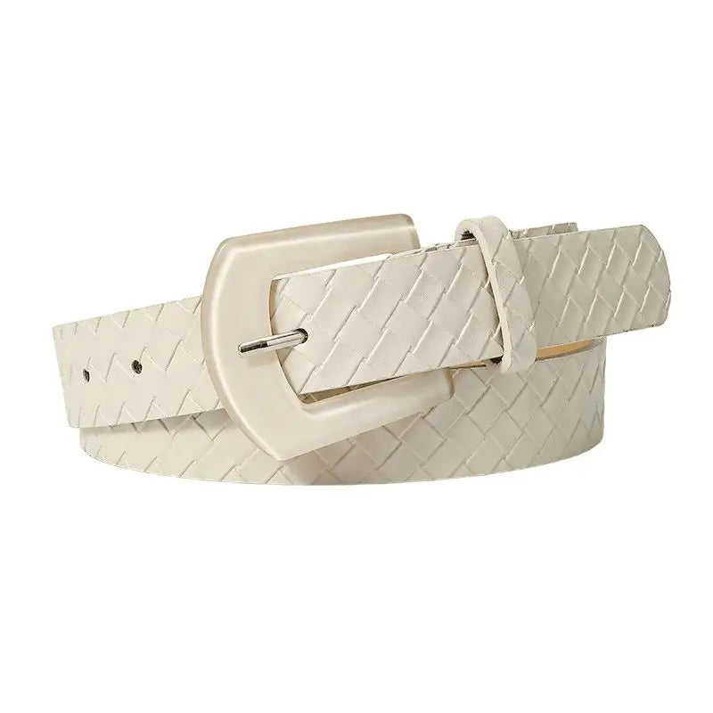 Faux leather woven ivory belt with square buckle from Pastel and Light Blue collection