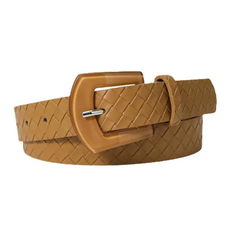 Faux leather woven belt with square buckle in pastel and light blue color