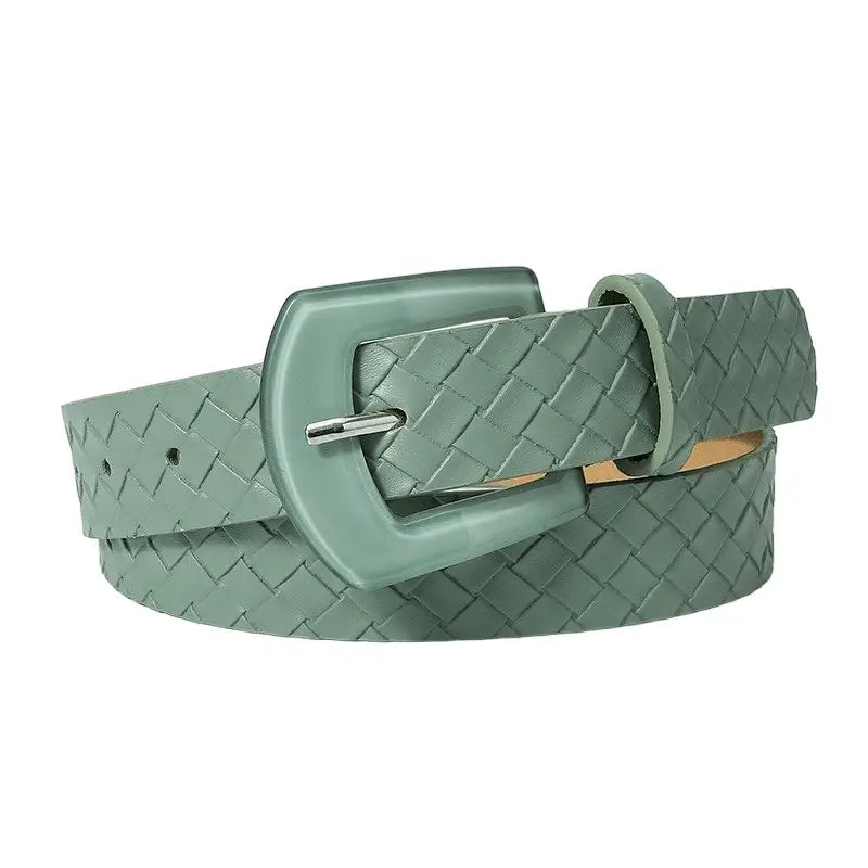 Faux leather braided green belt with square buckle from Pastel and Light Blue collection