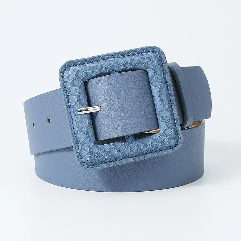 Blue leather Wilna Belt with square buckle from the Wilna Belt Collection