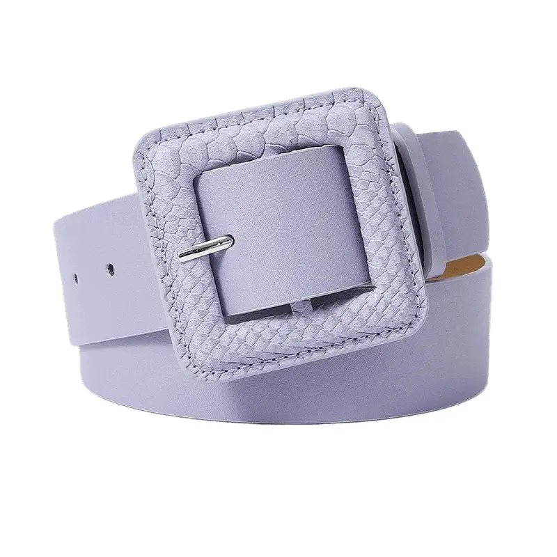 Lavender Wilna Belt with square snakeskin buckle from Wilna Belt Collection