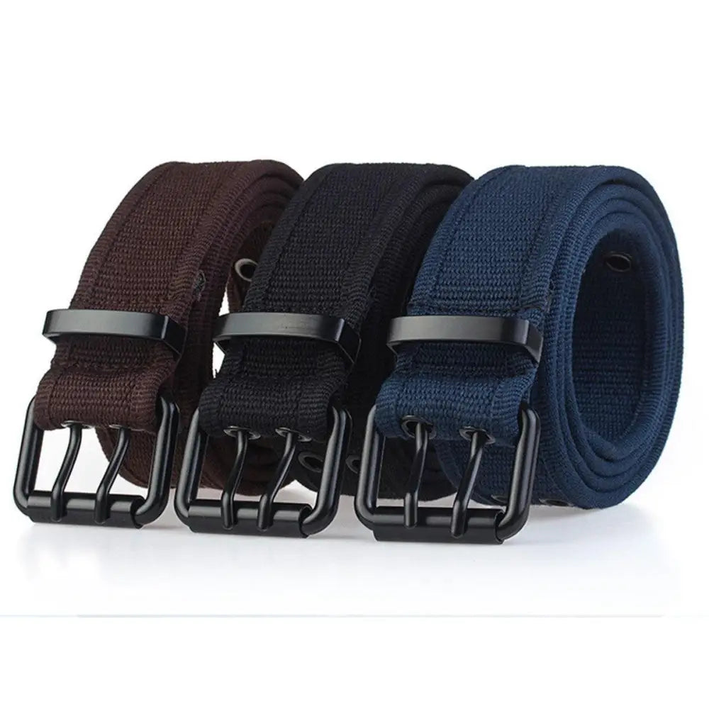 Magjan Canvas Belt Collection featuring three canvas belts with durable double-prong buckles