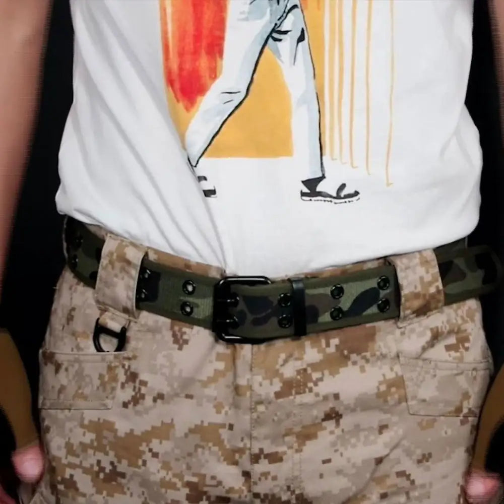 Camouflage pants with matching magjan canvas belt from the Magjan Canvas Belt Collection