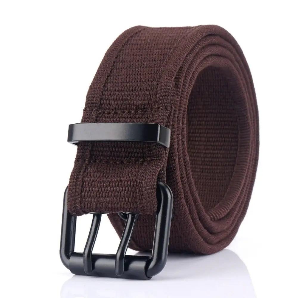 Brown canvas belt with black double buckle from Magjan Canvas Belt Collection