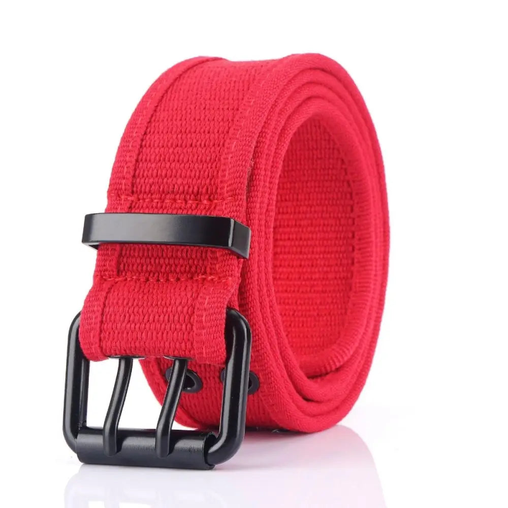 Red Magjan Canvas Belt with Black Double-Prong Buckle from the Magjan Canvas Belt Collection
