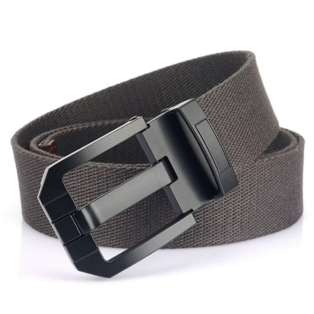 Gray canvas belt with black buckle showcasing enhanced aesthetic appeal and durability