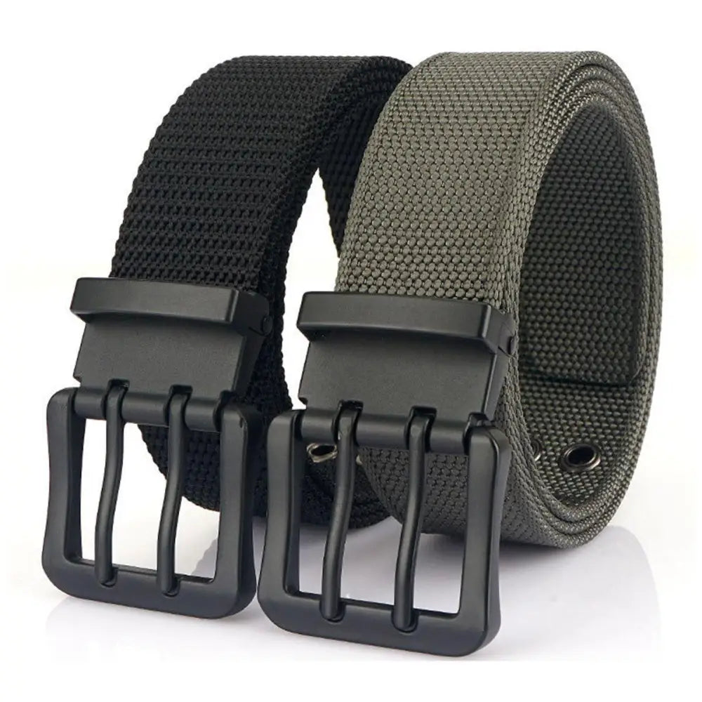 Nylon Canvas Belt with Double Prong Buckle set, durable canvas belts for men and women