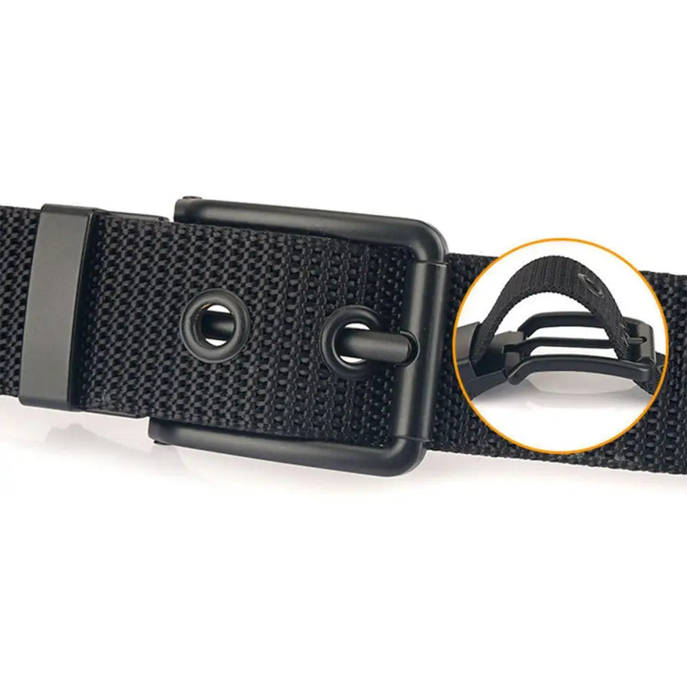 Black nylon and canvas belt with metal buckle for stylish casual wear