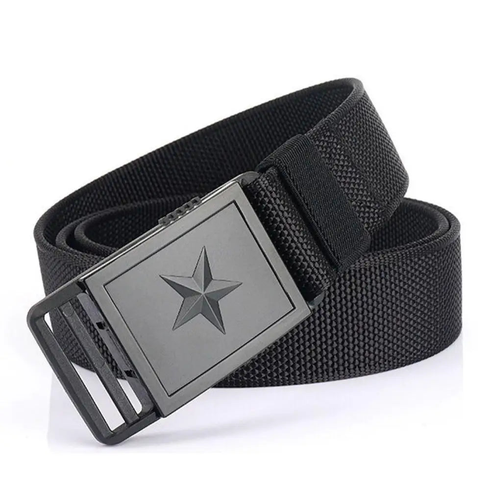 Black canvas belt with star buckle made from Kenes Nylon Webbing for durable style