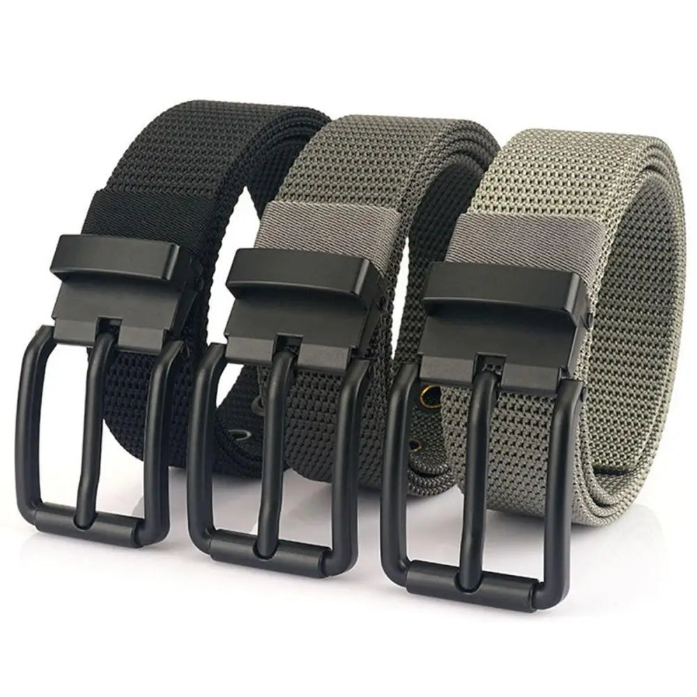 Yedil belt collection featuring three nylon web belts with double-prong buckles