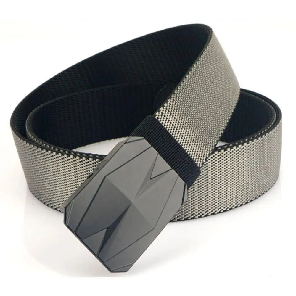 Gray fabric belt with geometric buckle from Sultan Belt Set in Blue and Black