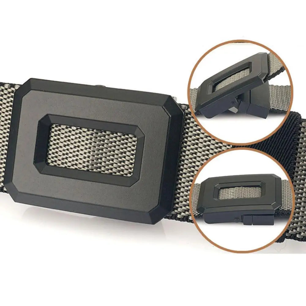 Black buckle belt from Talgat belt set with nylon web and geometric buckle designs