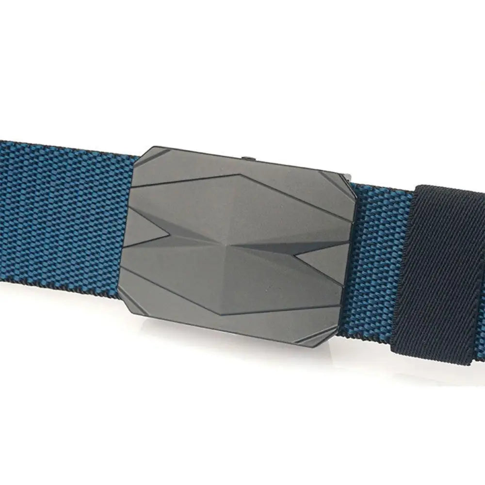 Blue and black Sultan belt with geometric buckle for a sophisticated accessory