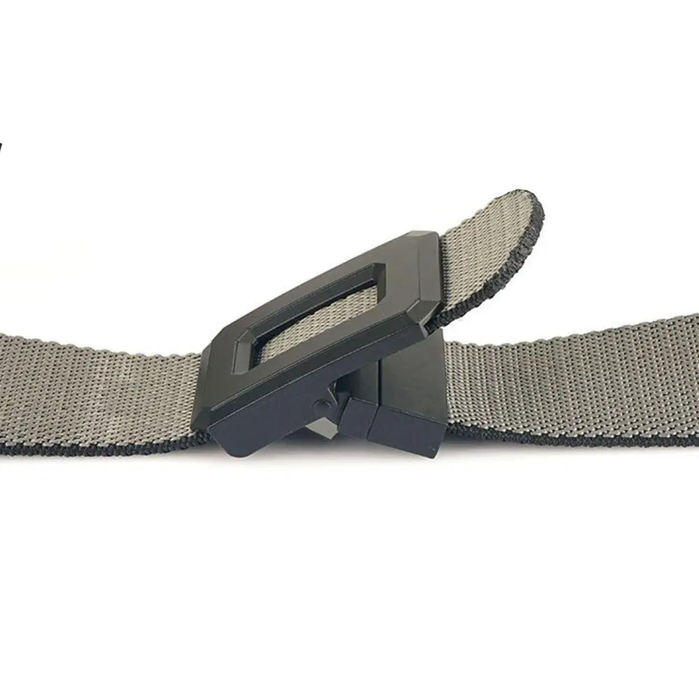Gray woven talgat belt with black geometric buckle for stylish accessory accent