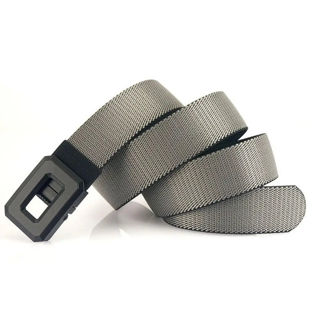 Gray woven Talgat belt with black buckle from Talgat Belt Set with Geometric Buckle Designs